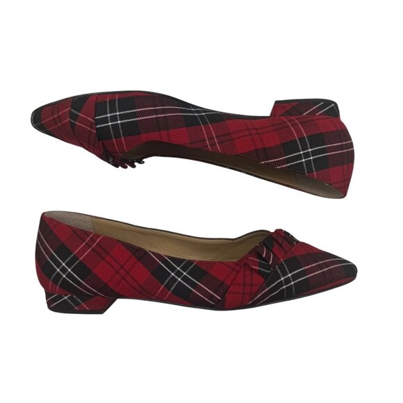 Talbots Tartan Red Plaid Ruffle Detail Pointed Toe Flats Women's Size 9 - Picture 3 of 10